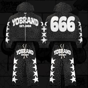 2025 nuevo estilo, producto transpirable, algodón puro, superventas, dos piezas, estampado de letras con capucha, estampado de soplo para hombres, traje gráfico personalizado - Product Image 2