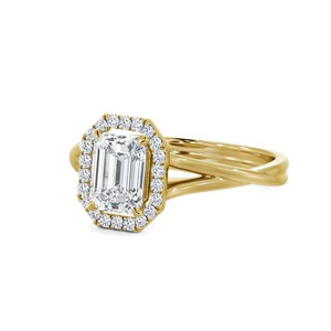 Bagues de fiançailles en or jaune massif 14 carats avec diamant de laboratoire taille émeraude, tige torsadée, pour femmes, bijoux tendance, vente en gros - Product Image 3