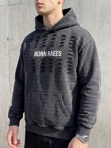Custom Distressed Pullover Hoodie Mens Oversized Washed <b>Hooded</b> Sweatshirt Heavyweight Cotton <b>Fleece</b> Ripped Streetwear Casual - Product Image 5