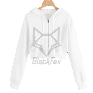 Women's White <b>Cropped</b> Hoodie <b>Zip</b>-<b>Up</b> Geometric Print Long Sleeve Autumn Casual Sweatshirt - Product Image 1