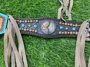 Original Argentina Beige Fringe Horse Headstall Pecho Collar Set Cuero Western Racing Arnés Parches - Product Image 6