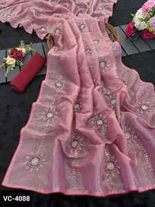 Dernières femmes portent main travail fête porter Saree Collections pour femmes avec contrastes correspondant espace soie Blouse pour fête porter Sari - Product Image 4