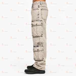 Pantalon cargo en jean pour homme, vente en gros, personnalisable, multi-poches, style utilitaire, coupe décontractée, streetwear, mode - Product Image 2