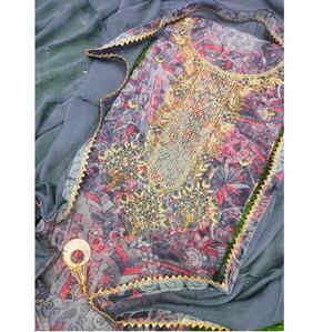 Haute qualité dames 3 pièces imprimé coton pelouse chemise Dupatta pantalon costume brodé Style pakistanais fête hiver non cousu - Product Image 3