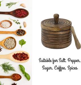 Cave à sel rustique avec couvercle et cuillère, bol à sel en bois sel poivre en bois gardien, pot à épices et herbes, sucre à thé - Product Image 4