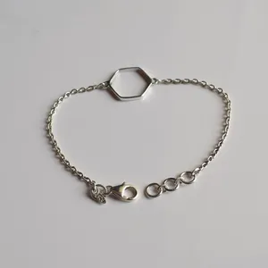 Pulsera de ajuste en blanco Collet 5x5 MM a 30x30 MM Forma hexagonal Bisel de piedras preciosas Copa Collet en blanco Pulsera 7 "Pulgadas 925 Cadena de plata - Product Image 1