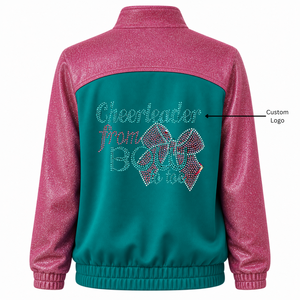 Fashion Glitter PU Cheer Girls <b>Dance</b> Practice Warm Up Set Custom Rhinestone Competition Team Jacket And <b>Pants</b> For Cheerleaders - Product Image 2
