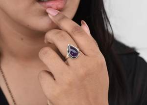 Anillo de plata de pera de amatista púrpura oscuro, joyería de piedras preciosas hecha a mano de Plata de Ley 925, venta al por mayor, pedido a granel, anillo de plata de marca - Product Image 6