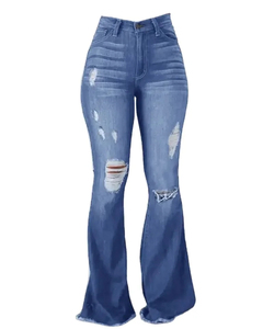 Women High Waist Flare Bottom <b>Denim</b> Jeans Ripped Light Wash Y2K Vintage <b>Stretch</b> Trendy Streetwear Fashion Pants - Product Image 3