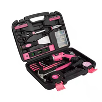 Kit d'outils domestiques manuels OEM 35 pièces rose avec grattoir pour femmes, idéal pour la réparation et l'entretien DIY, avec mallette de transport