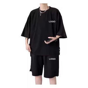 Ensemble deux pièces en coton délavé vintage pour hommes, avec logo personnalisé, écologique, style décontracté d'été, marque sur mesure, vente en gros - Product Image 2