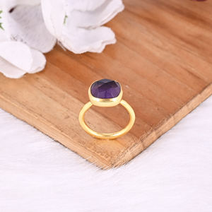 925 Sterling Solid Silver <b>Purple</b> Amethyst Gemstone Handmade Wholesale Ring Yellow Gold Plated Jewelry Gift For Her - Product Image 4