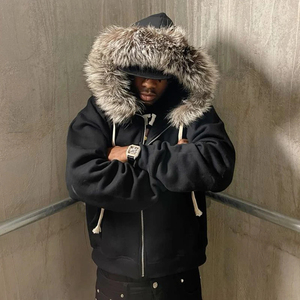 Chaqueta con Capucha Desmontable de Felpa Francesa de 400Gsm 500Gsm, Personalizada para Fabricantes de Ropa, con Cierre y Capucha de Piel Desgastada para Hombre - Product Image 3