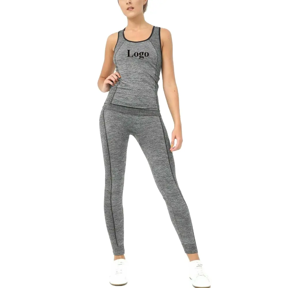 Ladies Gym Wear Fitness Workout Yoga Vest & Leggings Set Sports Clothes Women(95% Polyester 5% Spandex)