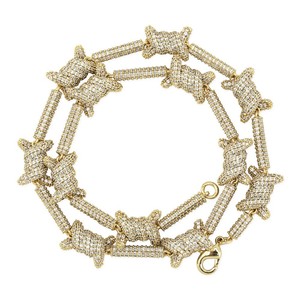 10mm 마이크로 파베 5A 큐빅 지르코니아 가시철사 목걸이 14K 금도금 황동 아이스드 아웃 가시 링크 팔찌 남성용 래퍼 선물 세트 - Product Image 6