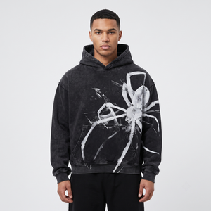 Sweat à capuche polaire vintage imprimé motif araignée délavé à l'acide – Coton épais 400 g/m², coupe oversize avec poche, pour homme, logo OEM personnalisé - Product Image 1