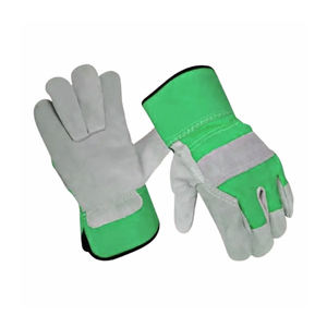 Guantes de trabajo de soldadura de cuero de grano de vaca de Palma con parches de seguridad en la espalda de rayas cortas de alta calidad para guantes de cuero para hombres - Product Image 1