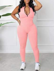 Mono ajustado acanalado sin mangas para mujer, mono elástico de una pieza de poliéster Spandex, ajustado, sólido, informal - Product Image 4