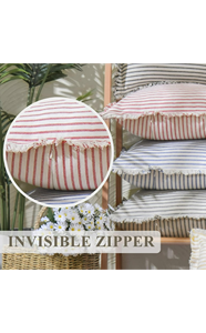 Housse lombaire moderne 20''x12'' en coton rayé tissé écologique, garnissage en polyester thérapeutique, amovible, lavable, 400TC, fermeture éclair - Product Image 2