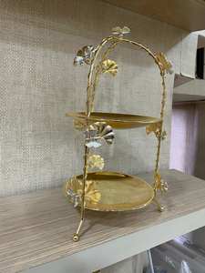 Présentoir à gâteaux en métal à 2 niveaux Présentoir à gâteaux en métal plaqué or pour décoration de table de fête de luxe - Product Image 6