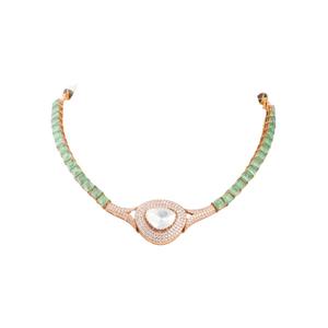 Collier ras-de-cou Gajaah 925 en argent The AURA, une ligne moderne de diamants Polki et d'émeraudes pour femme, idéal pour les mariages, les fêtes et les fiançailles. - Product Image 4