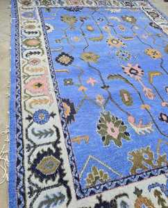 Alfombra Oushak azul claro de 9x12, Alfombra de lana tejida a mano, alfombra para sala de estar, alfombra turca colorida moderna en azul marino 8x10 10x14 12x15 - Product Image 3