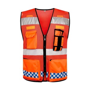 Custom Logo Summer Construction Work Vest Security Pockets Waterproof <b>Fluorescent</b> Thermal Mesh Breathable Safety Vest for Work - Product Image 4