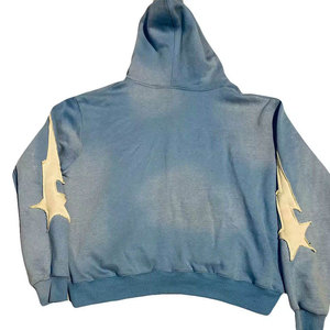 Chándal transpirable de invierno de lana de algodón personalizado, chándal con cremallera, Sudadera con capucha, apliques desgastados, conjunto de pantalones de chándal Acampanados para hombres - Product Image 2