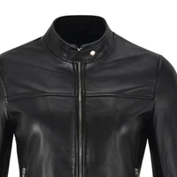 Veste en cuir véritable et toile pour femme, noire, coupe ajustée, haute qualité, respirante, manches longues, style motard, longueur standard, pour l'extérieur