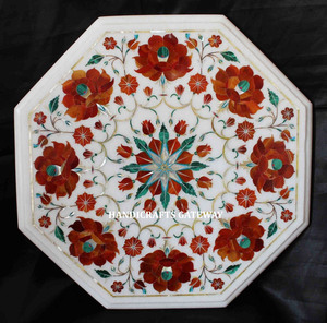 Home Decoration Beautiful White Marble Inlay <b>Table</b> Top Best Quality Indian Handmade Item Best Price Stander Inlay <b>Work</b> <b>Table</b> Top - Product Image 1