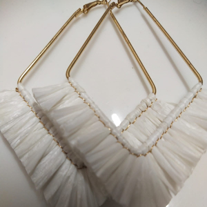 Green Handmade Seed Beads Hoop <b>Earrings</b> for Unisex Gold Plated Anniversary Jewelry - Product Image 1