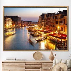 Obra de arte impresa en lienzo con vista al atardecer en los canales de Venecia, decoración elegante para pared, 1P: con marco dorado - Product Image 1