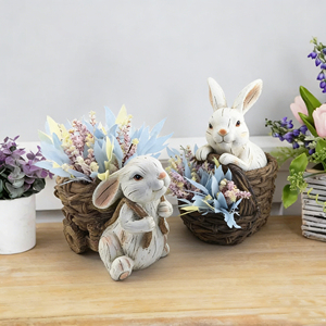 กระถางต้นไม้ลายกระต่ายอีสเตอร์สไตล์วินเทจ พร้อมดอกไม้แห้ง ของตกแต่งบ้านสไตล์เรียบง่าย ของขวัญอีสเตอร์ ของประดับตกแต่งสไตล์ฟาร์มเฮาส์ - Product Image 5