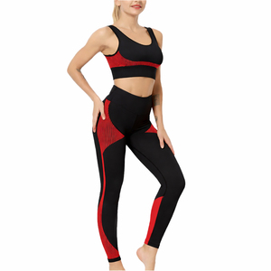 Ensemble de yoga sans couture personnalisé pour femmes, soutien-gorge de sport et leggings taille haute en nylon et élasthanne, compression extensible, ensemble de fitness pour la salle de sport - Product Image 5