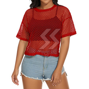 Camisetas de malla ligera hechas en Pakistán, ropa de verano de alta calidad, camisetas de malla cuadrada para mujer - Product Image 6