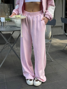 Chándales de 2 piezas recortados Rosa lavados con costura cruda de talla grande para mujer Sudadera con capucha transpirable y pantalones de chándal Entrenamiento de gimnasio y ropa de calle - Product Image 6