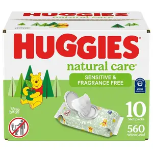 Baby Wipes, Unscented, Huggies Simply Clean Fragrance Free Baby Diaper Wipes, 10 Flip Lid Packs (560 Wipes Total)