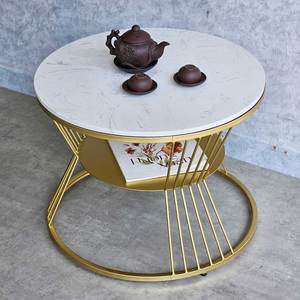 โต๊ะโซฟาสองชั้นทันสมัยพร้อมท็อปหินขนาด 60x60 ซม. และขาเหล็ก รุ่น TT68275 - Product Image 3