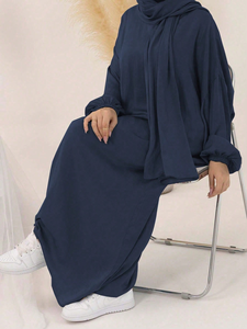 Abito leggero in poliestere Abaya per donne di lusso modesto Hijab con Khimar di seta per matrimoni estivi e taglie per adulti - Product Image 6
