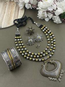 Beautiful Oxidised Double Tone Jewelry Combo Set <b>for</b> <b>Women</b> Includes Necklace, Earrings, Bangles, <b>Ring</b> & <b>Nose</b> Pin Festive Wear - Product Image 2