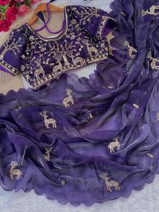 Sari Tradicional de Seda Suave con Bordado Completo, Diseño de Pájaro, Corte Butta, Ideal para Fiestas y Diwali - Product Image 5