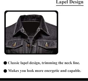 Veste en jean pour homme, veste en jean décontractée, déchirée, coupe ajustée, veste de camionneur extensible, manteau en jean décontracté classique - Product Image 4