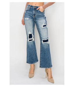 Pantalones vaqueros desgastados acampanados de mezclilla para mujer Color azul Casual Daily Street Wear Pantalones vaqueros acampanados de pierna ancha con estilo - Product Image 6