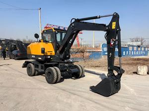 Mini-excavatrice sur pneus HW60 jaune, capacité de la benne de 0,21 m³, moteur et boîte de vitesses à haute puissance de creusement - Product Image 2