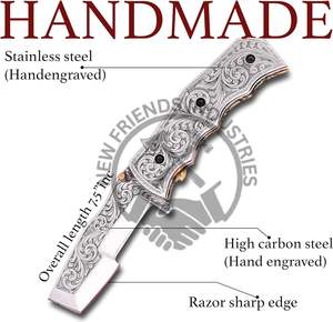 มีดพับเก็บได้ทำด้วยมือทำจากเหล็ก D2งานตามสั่งมีดแกะสลัก3D พร้อมปลอกหนังแบบทำด้วยตัวเองเกรดดีไอวายแบบสั่งทำ - Product Image 2