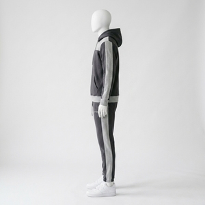 <b>Men</b> Charcoal Gray Color Block Hoodie Tracksuit Set <b>Pullover</b> Sweatshirt Jogger Pants Premium Sportswear Gym Training Running - Product Image 2