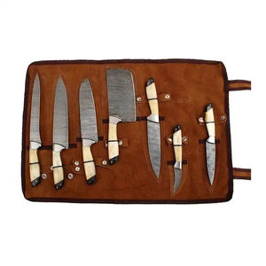 Juego de Cuchillos de Chef Profesionales Burraq, Hechos a Mano, de 7 Piezas, Acero al Carbono, Acero de Damasco, Mango de Madera, Ambidiestros, Modernos y Ecológicos - Product Image 6