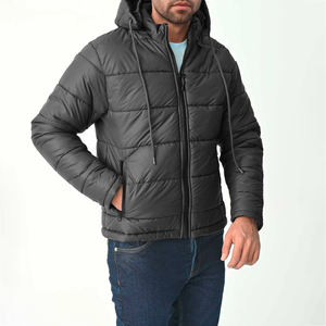 เสื้อแจ็กเก็ตขนเป็ดสำหรับผู้ชาย, มีฮู้ดปกตั้งมีกระเป๋ามีซิปสีดำสำหรับใส่เพื่อให้ความอบอุ่นกลางแจ้งโลโก้ออกแบบได้ตามต้องการ - Product Image 1