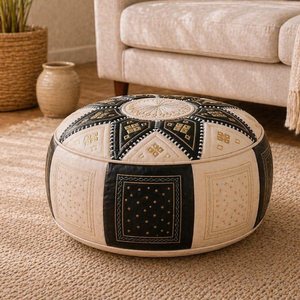 Colorful Traditional Leather Moroccan Poufs Handmade Ottoman <b>Stools</b> Outdoor Indoor Boho Home Decor for Bedroom Home Decor - Product Image 2