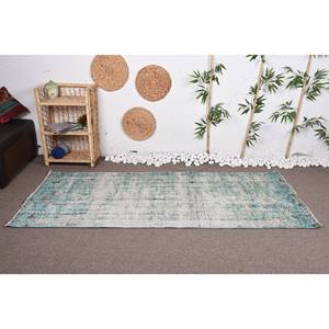 Tapis Turc Vintage Moderne Vert Bleu Patchwork Design Large 3.2x7.4ft Zone Laine Matériel Latex Abstrait Rectangle Couloir - Product Image 1